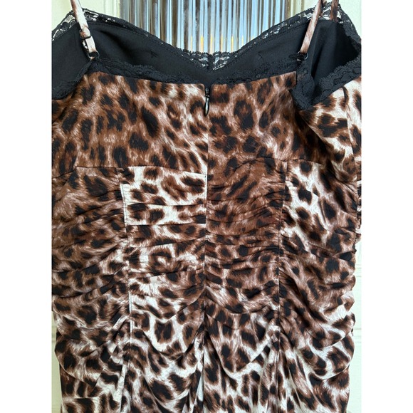 Boston Proper Animal Lace Slip Dress Ruched‎ Strappy Midi Brown Black Size 6 - Picture 3 of 7